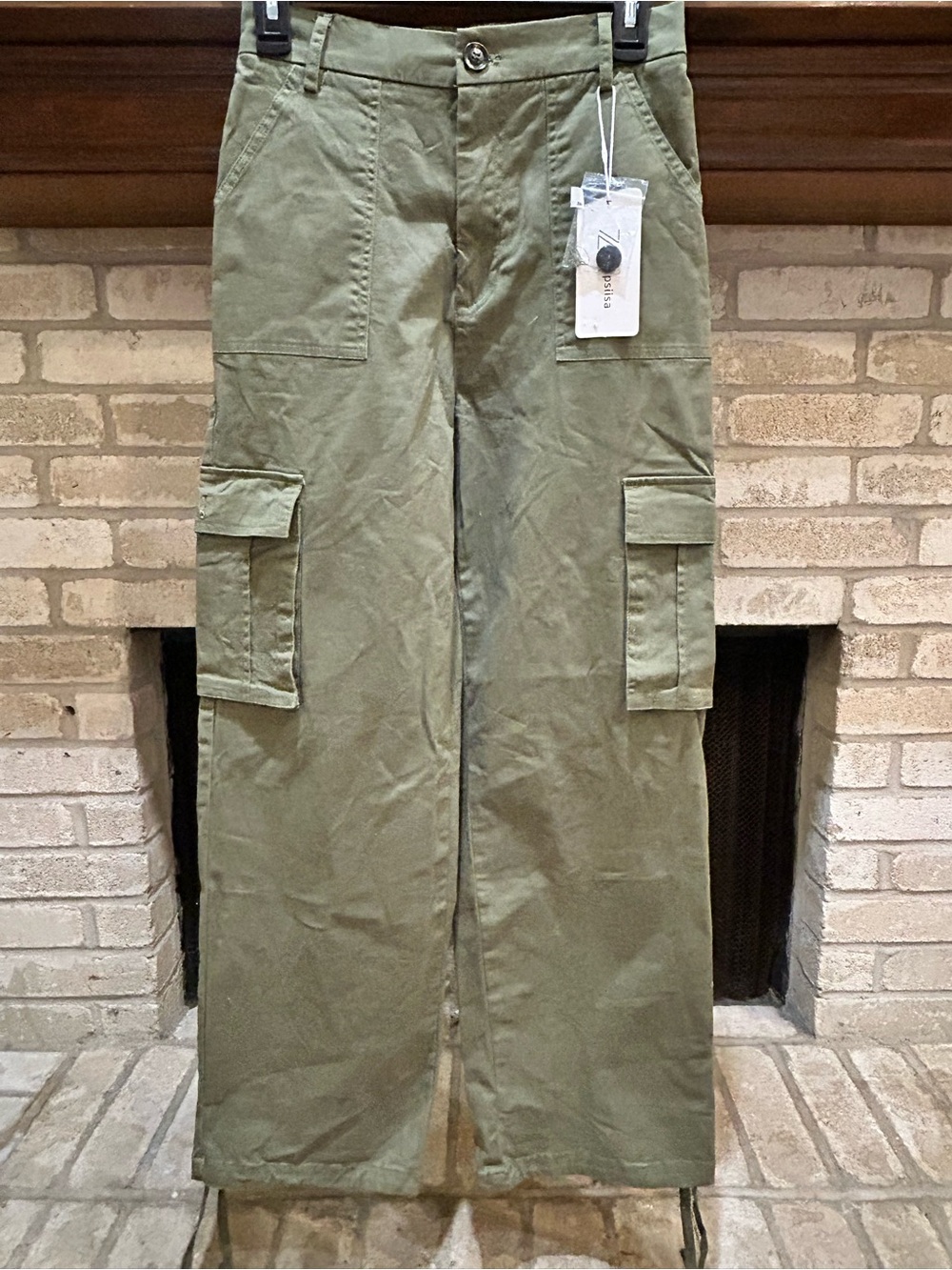 Zmpsiisa Women's Straight Leg Cargo Jeans in Olive Green EUC